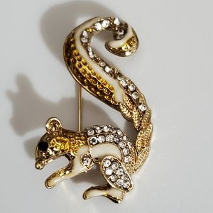 Squirrel brooch pin fall Autumn crystals enamel vintage style necklace pendant
